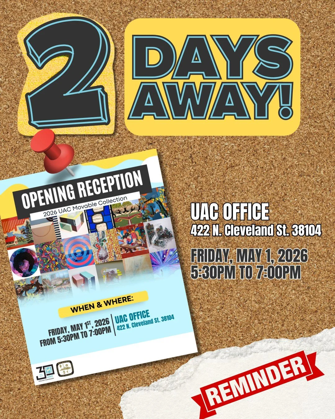 We are TWO Days away! Join us in celebrating the addition of 18 new works to the City of Memphis Movable Collection on May 1 from 5:00 to 7:30 PM. This collection showcases the incredible talent of 15 local artists, enhancing public spaces and enrich