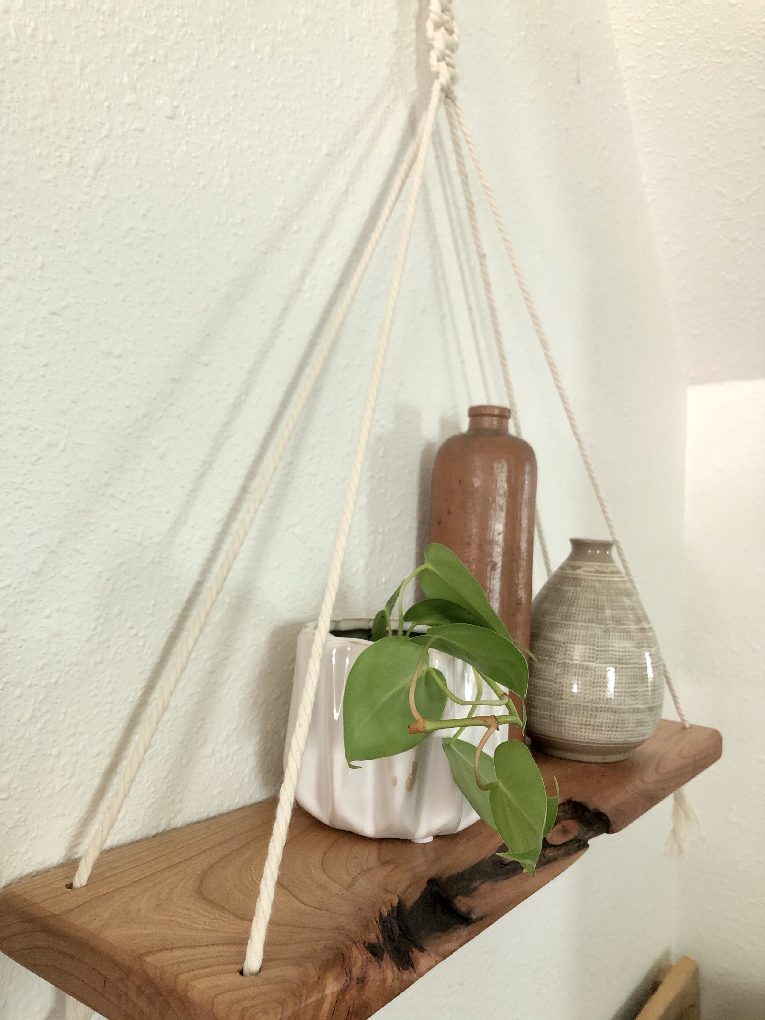 Live-edge Macrame Shelves