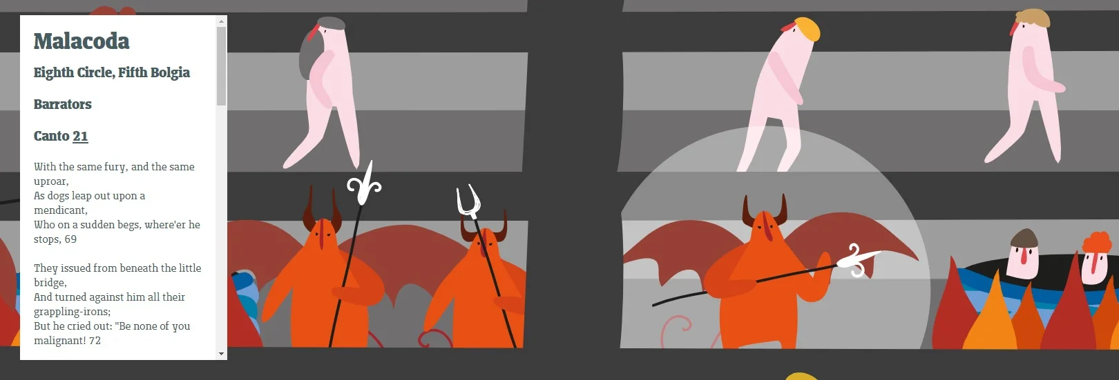 Malacoda, everyone’s favorite farting demon, in Alpaca and Molotro’s “Infernal Topography” interactive map