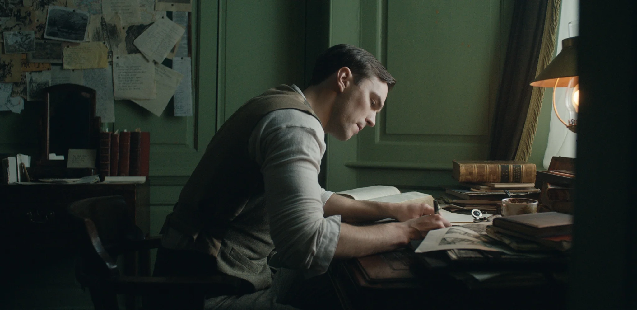 “In a hole in the ground there lived a hobbit.” Nicholas Hoult as JRR Tolkien in Tolkien (2019)