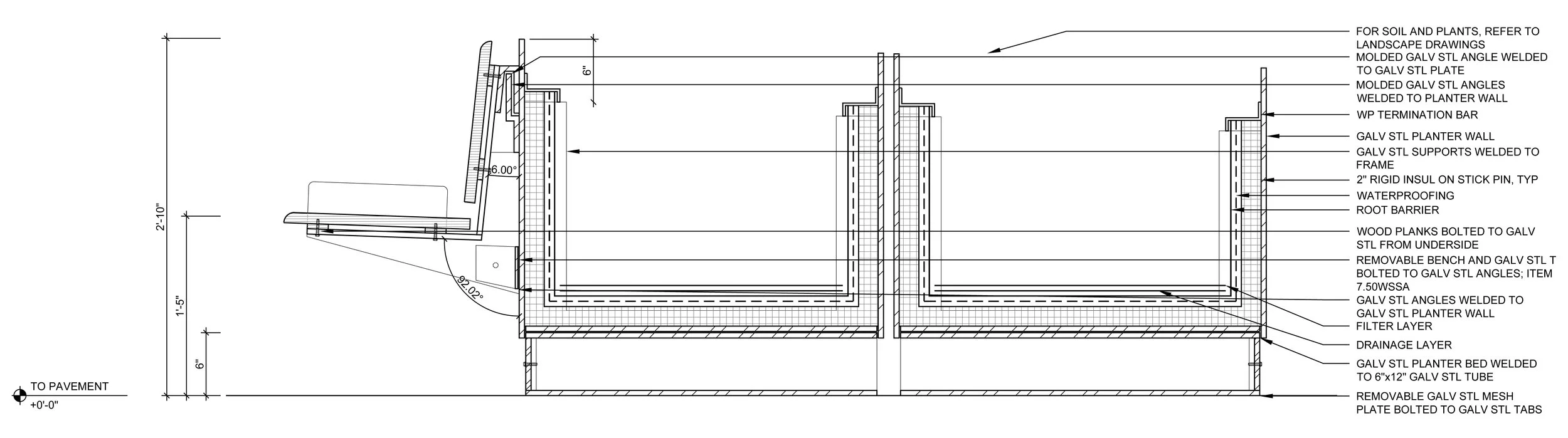 Section Through Transportable Planters with Removable Benches