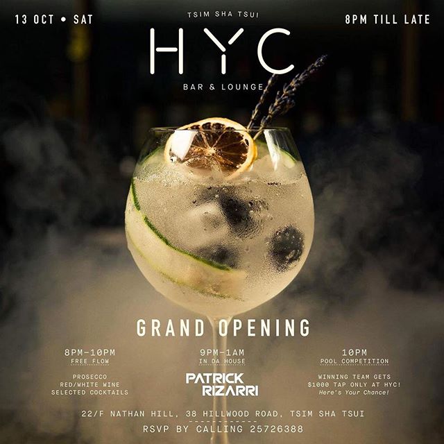 🍷
HYC grand opening this Sat!!🎉
Join the party with us!!
RVSP by calling +862 2572 6388 or DM
See ya all there🎈
-
#hycbarandlounge #grandopening #tst #seeyouallhere #weekendvibes #shisha #hookah #hookaholics #terracebar #hookahlounge #hongkong #ca
