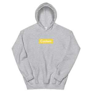 Yellow Box Logo on Grey Hoodie | Custom Box Logo Hoodies | Suprestyle.me