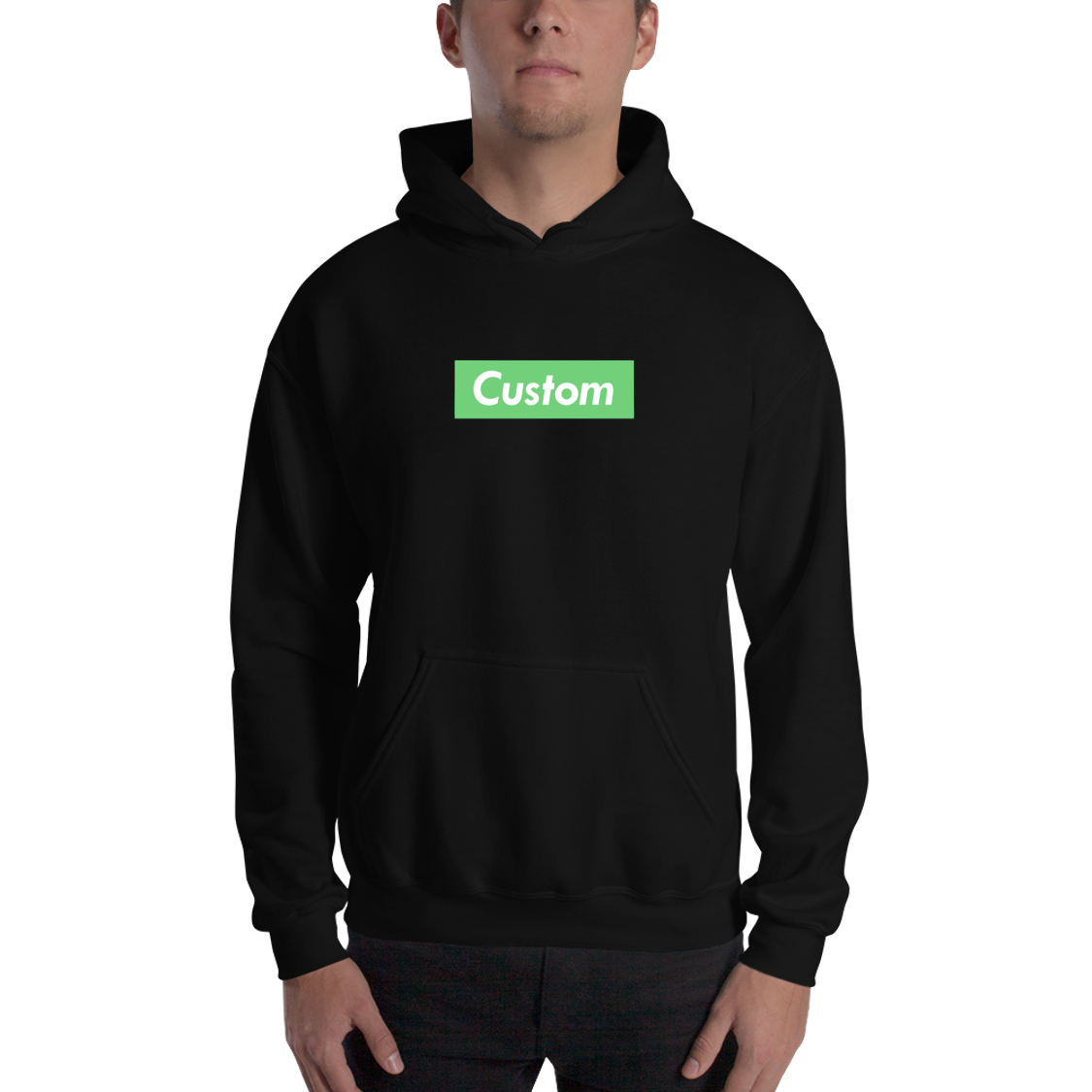 Lime Green Box Logo on Black Hoodie 