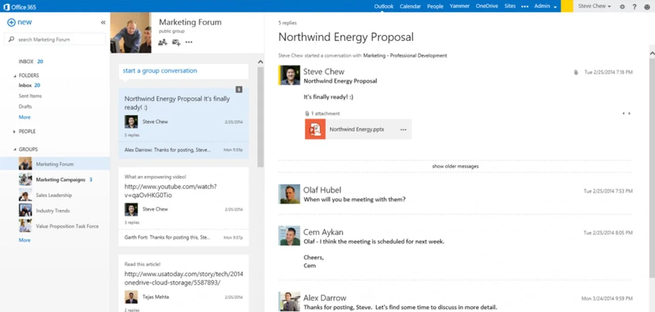 Yammer groups in Outlook. Lezen Yammer Group timeline in preview pane