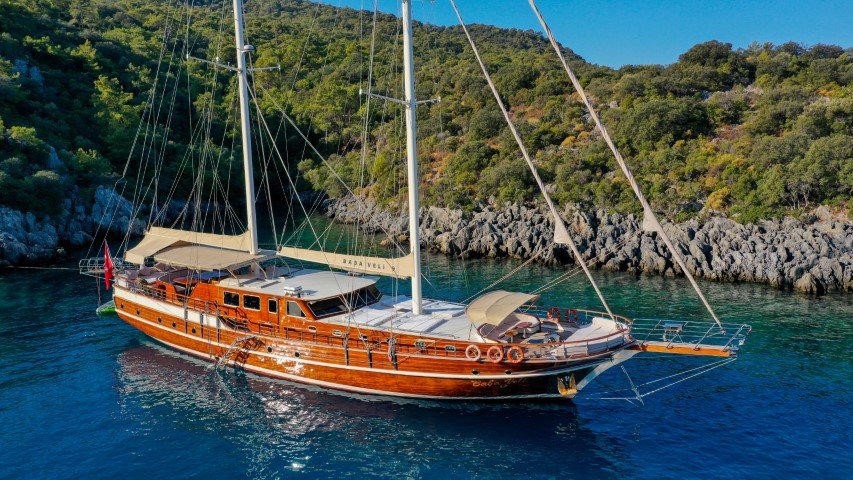 Gulet deck view from bow to stern