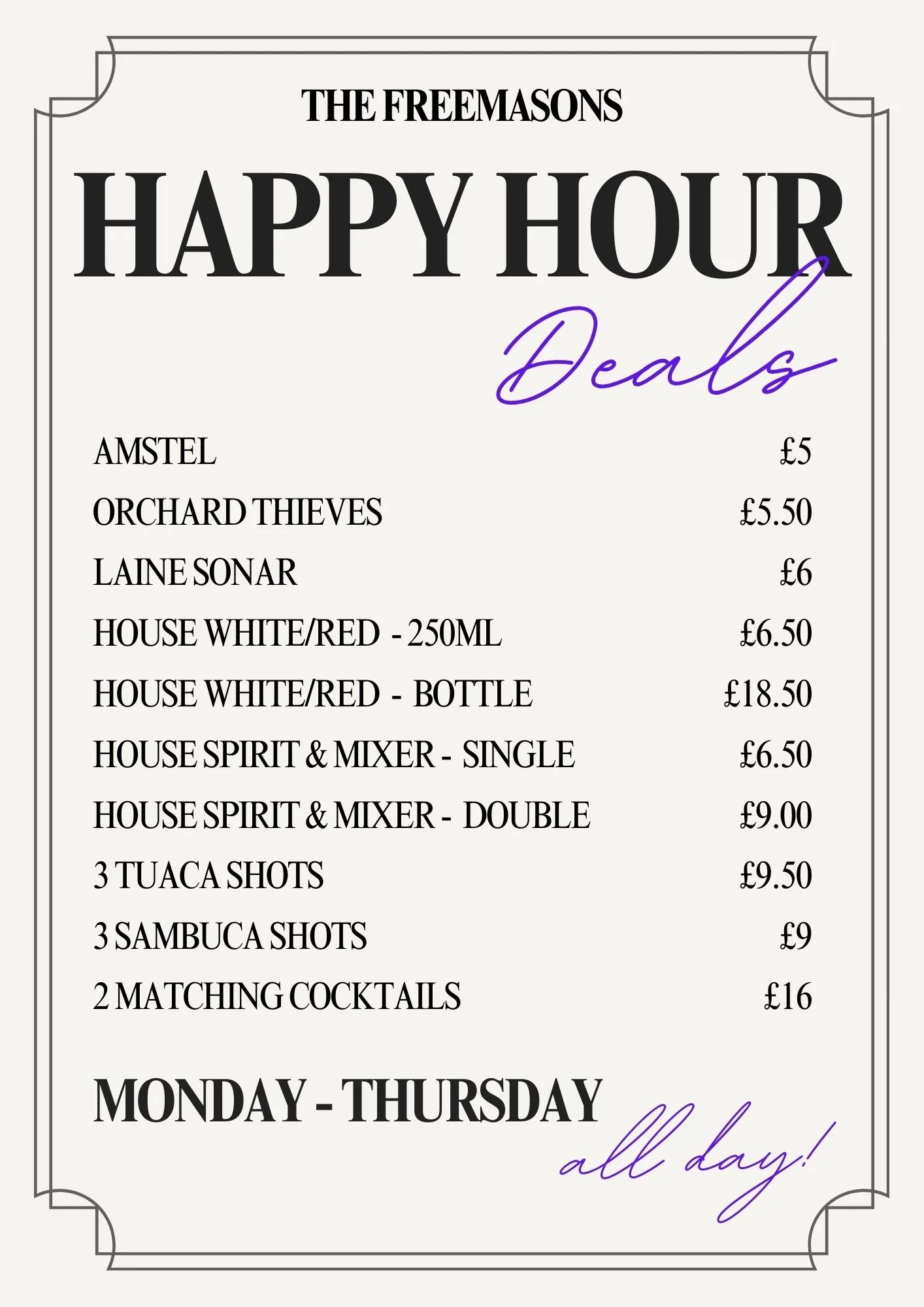HAPPY HOUR DEALS