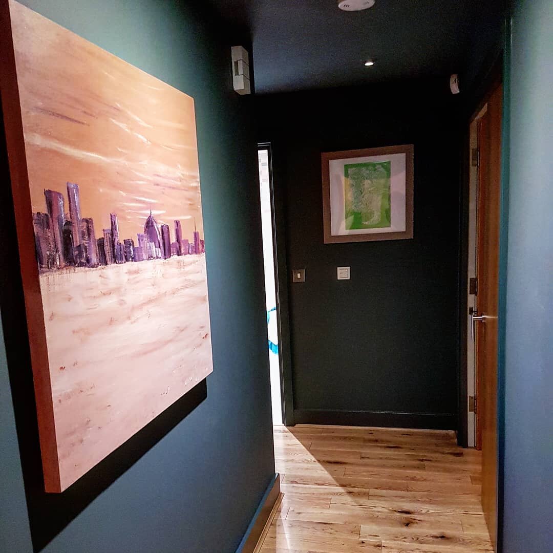 The Hallway of our re-vamped flat in Windsor. Sometimes you've got to go #alltheway and paint the walls, ceiling and woodwork in a dark, dramatic colour. Here, we used F&amp;B's #inchyrablue. Contrary to the universal fear of closing everything in...
