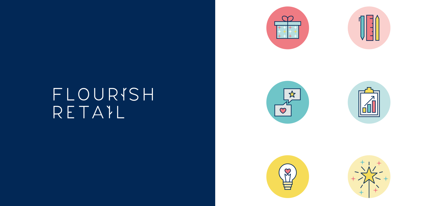 Portfolio project: Flourish Retail brand icons | Beehive Green Design Studio