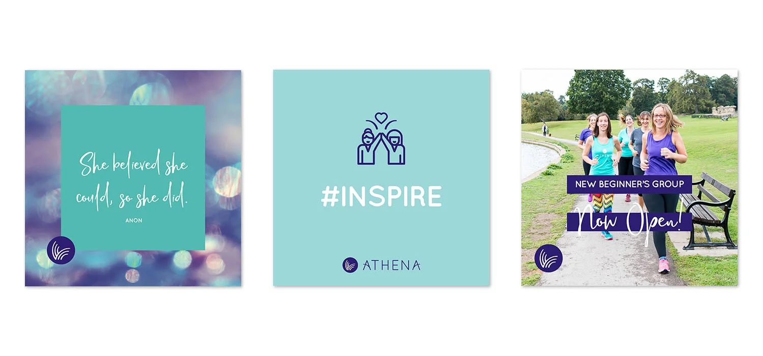Portfolio project: Athena Instagram social media feed graphics | Beehive Green Design Studio