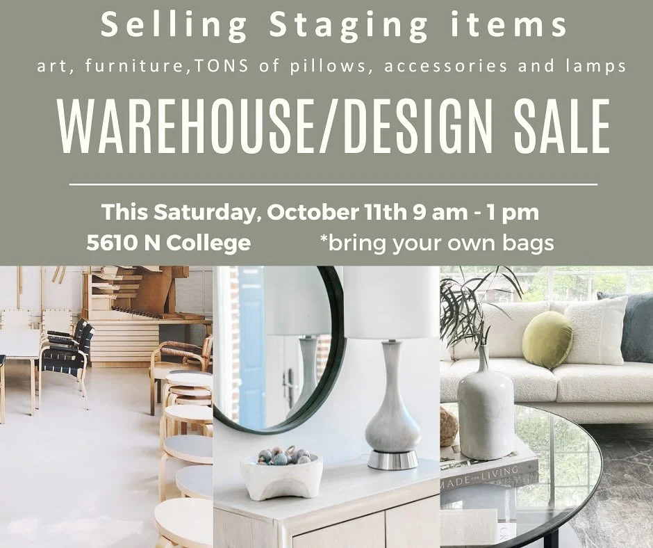 This Saturday we are having a staging warehouse sale!We will set up Saturday morning only. Lots of lamps,art, decorative accessories, pillows and more. Venmo, Cash app and cash  5610 N College Avenue, 46220