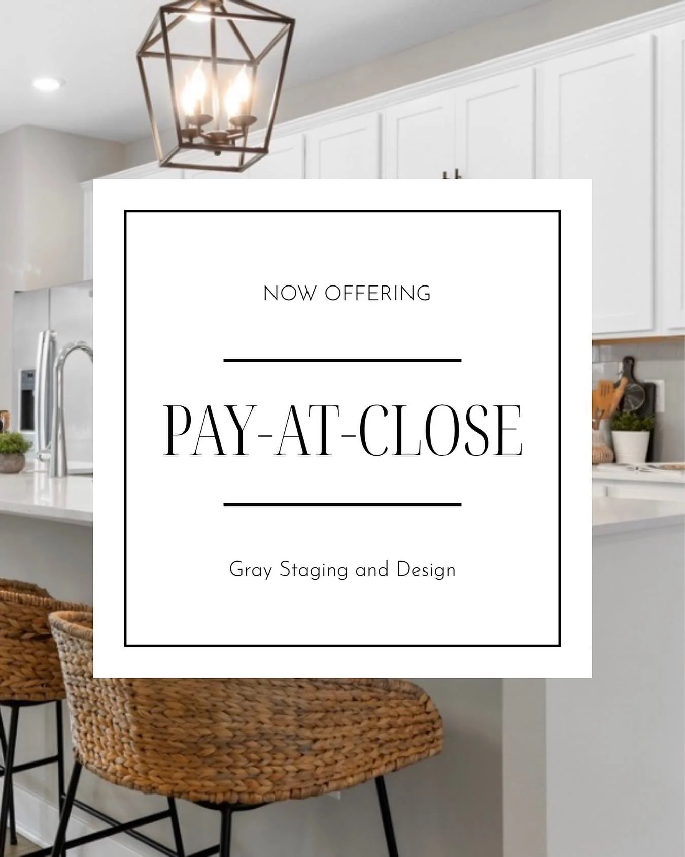 Pay at Close makes it easier than ever to show your home at its absolute best without any upfront cost! All you have to do is DM us for the link and apply in minutes.  No impact to your credit score when you apply, average interest rate is 1% a month