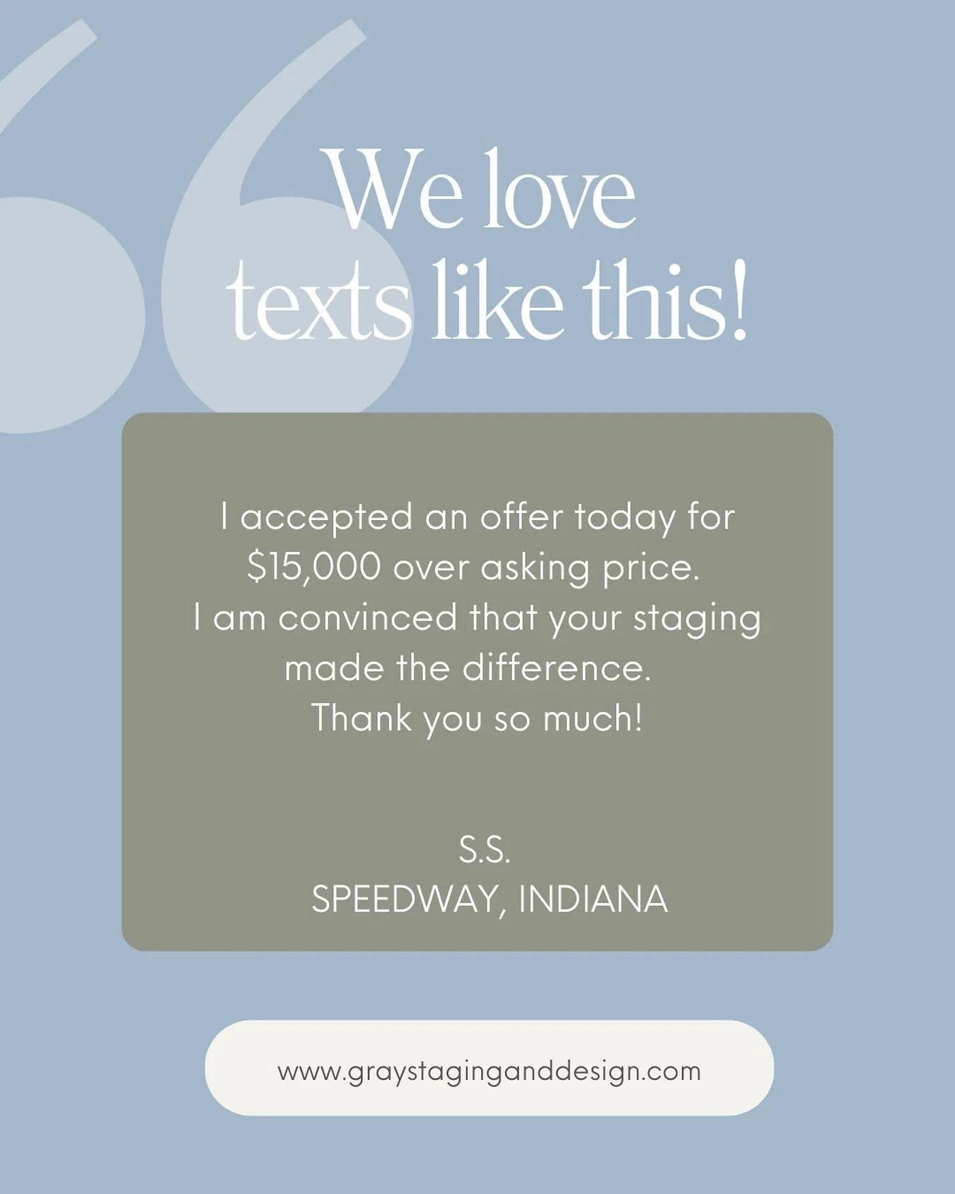 Texts like this make our day!🏠🛋️🏠! Right after staging&hellip;. this house sold!  If you want to find out how we can help you too&hellip; we would love to chat!  DM or click link in bio!