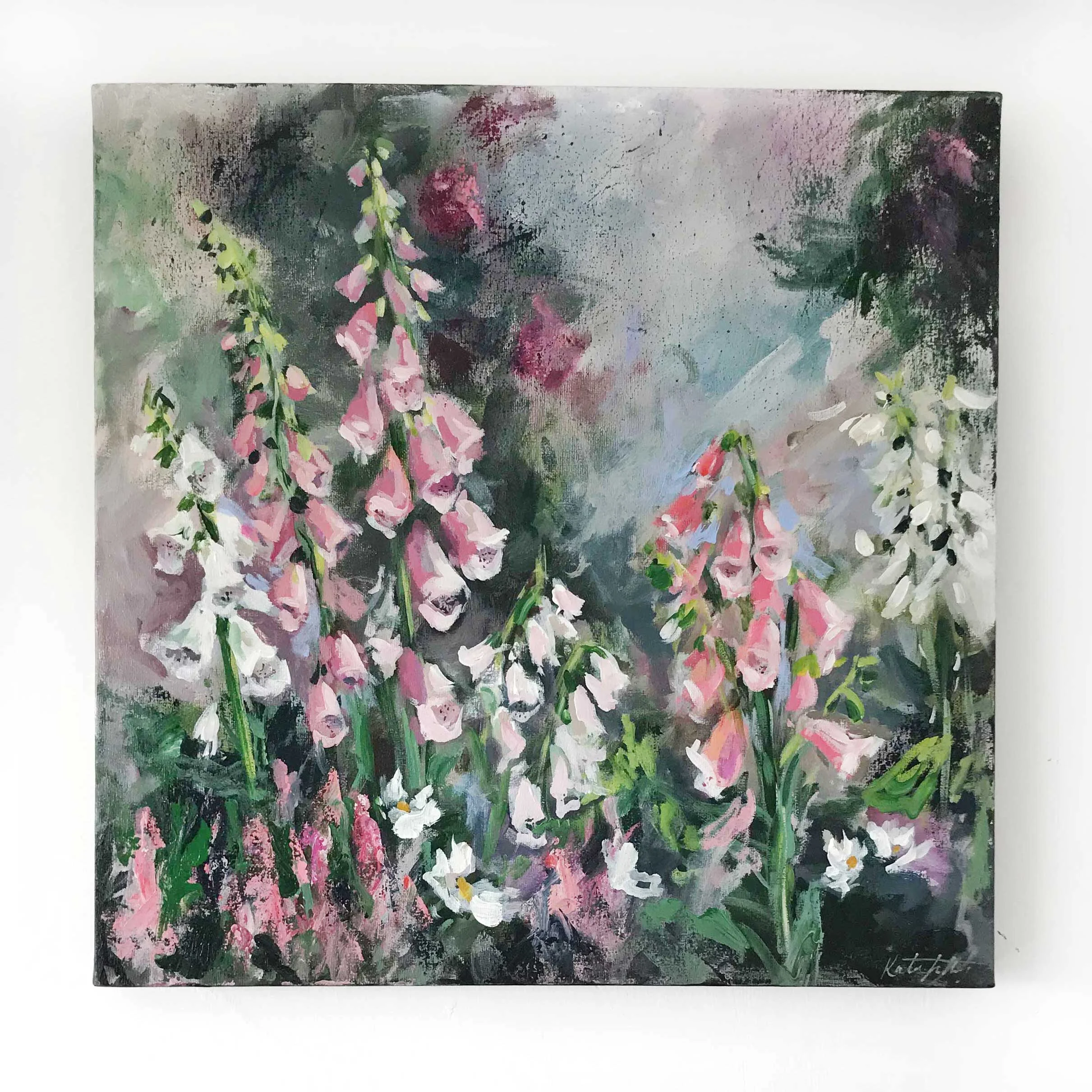 Foxgloves Floral Painting - 'Surround Me' 20x20" on Canvas