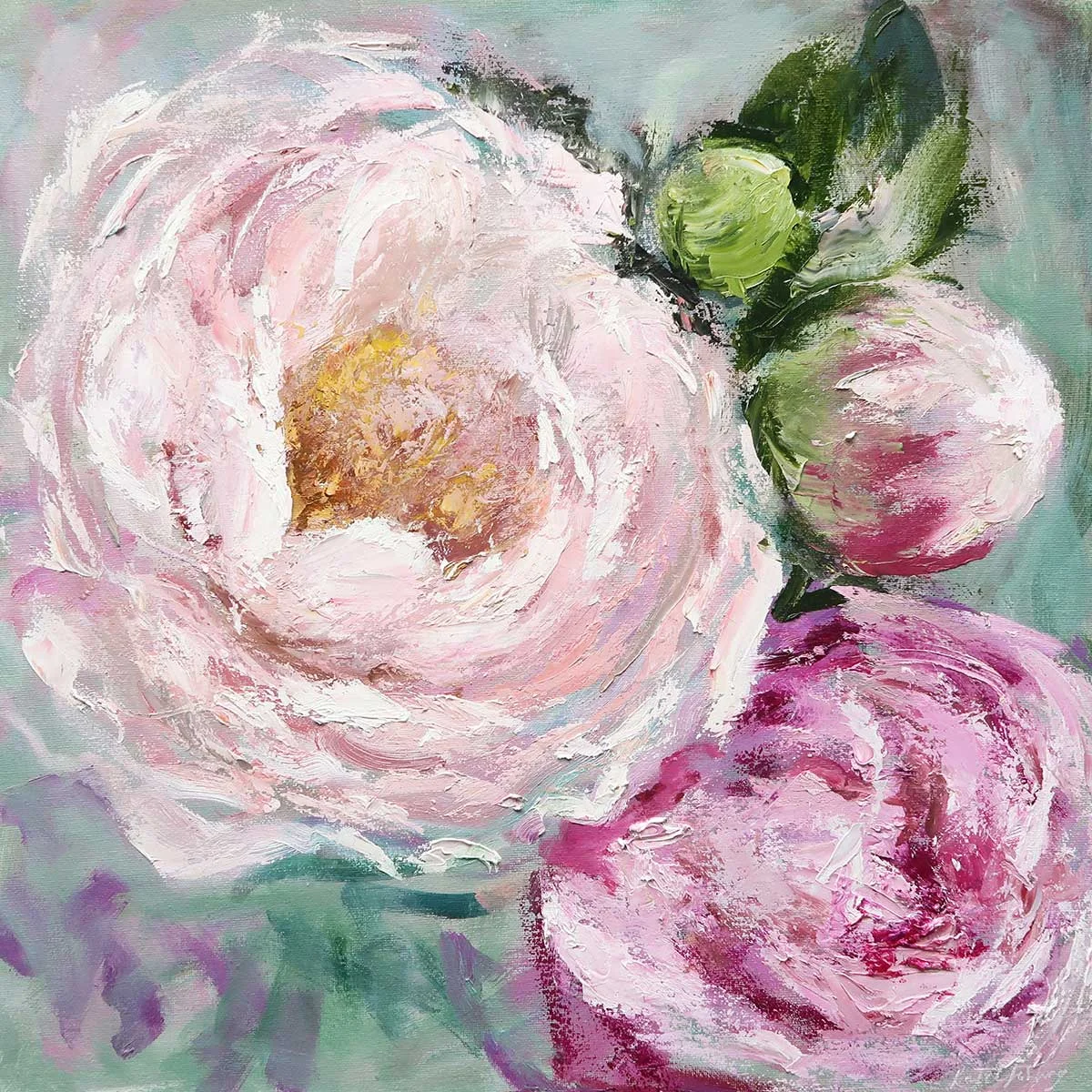 Peony Oil Painting Abstract Art // "Withering Petals" 20 x 20" Canvas