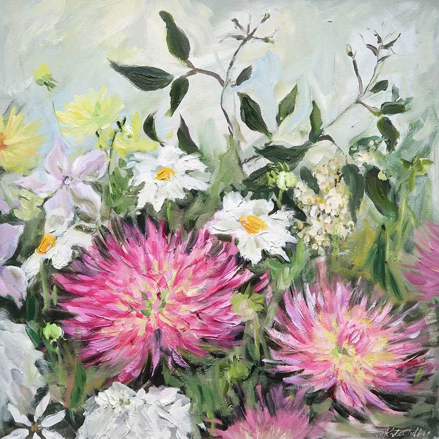 Flower Painting Acrylic Art Abstract Original // "A Summers Day" 20 x 20" Canvas