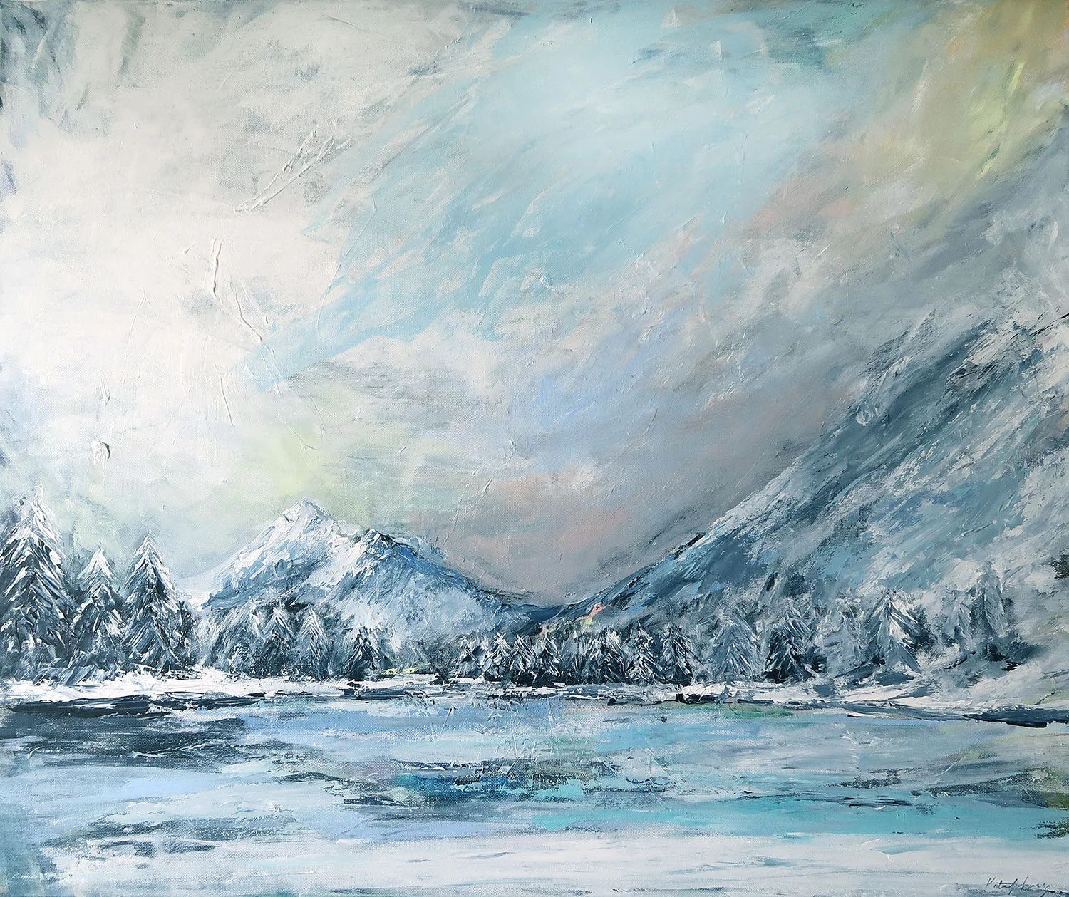 Mountain Art Painting // "Winter Sky" 30x36" Acrylic on Canvas