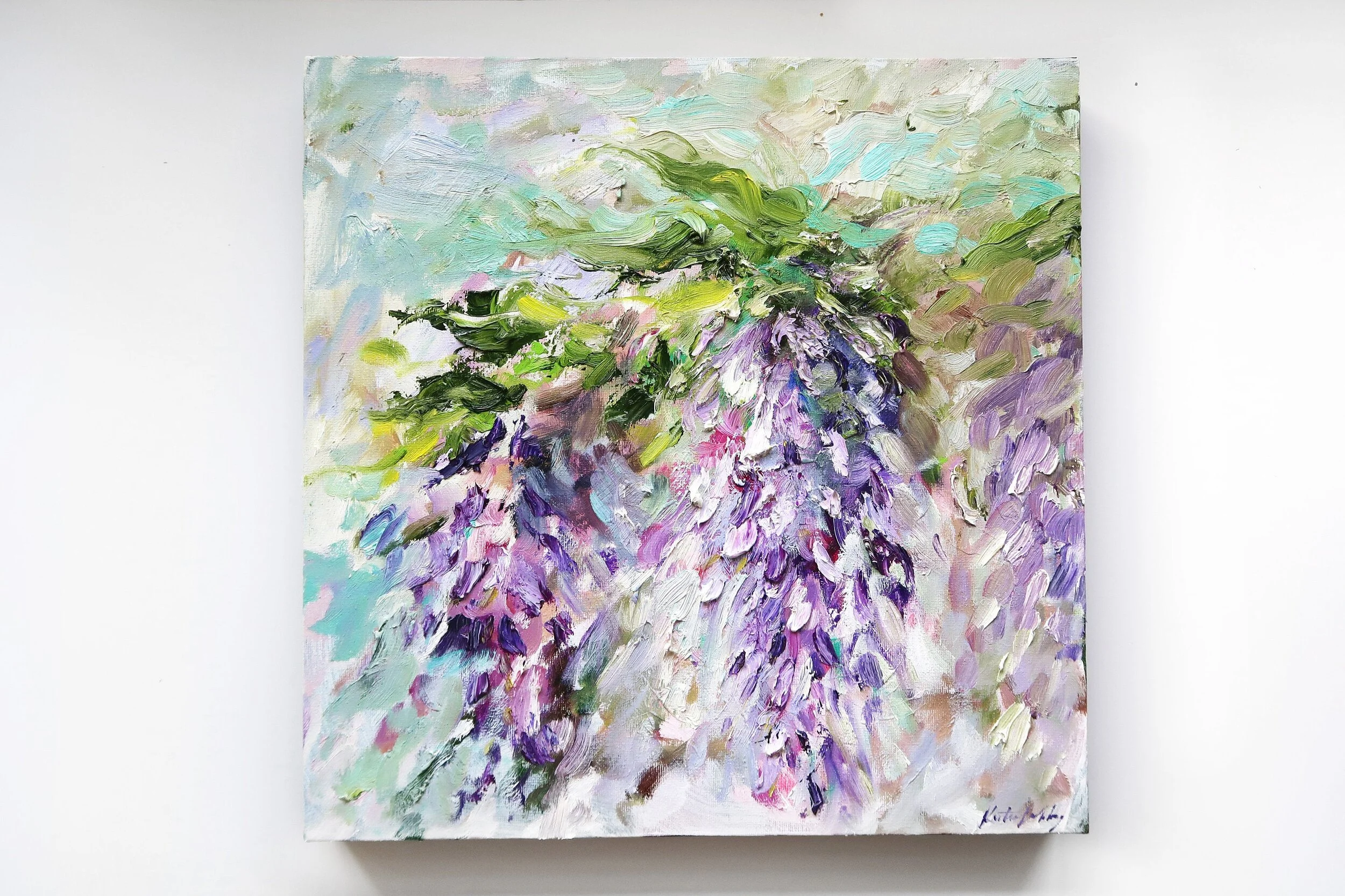Wisteria Oil Painting Abstract Art Original // "Haven" 16 x 16" Canvas   Katie Jobling