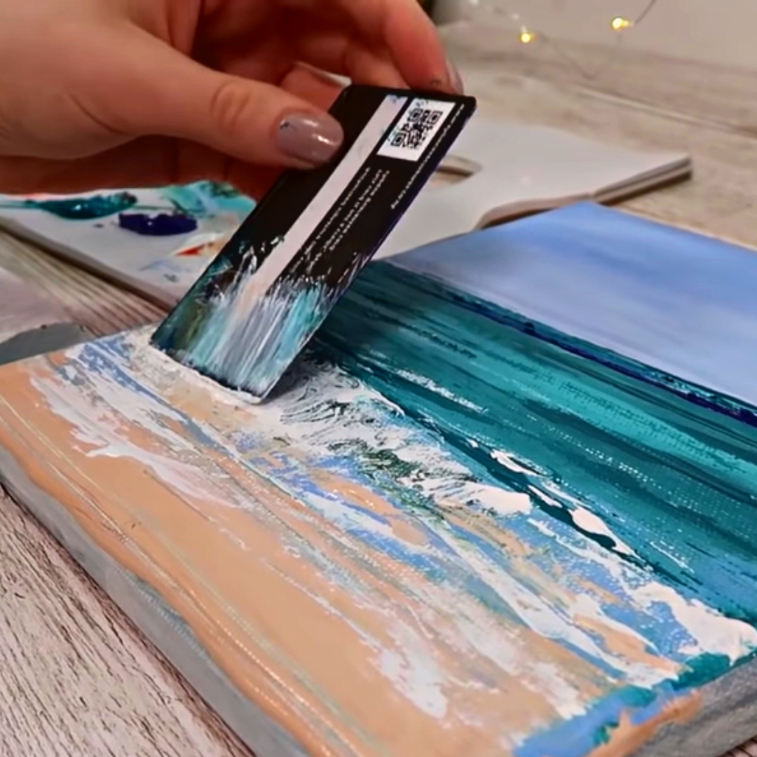 Painting Tutorial:  Acrylic Ocean for Beginners (using a credit card 😉)