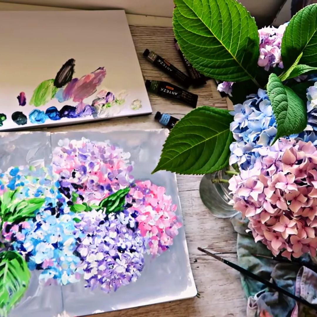 Paint Layers &amp; Brush Technique: How to Paint Acrylic Hydrangea 