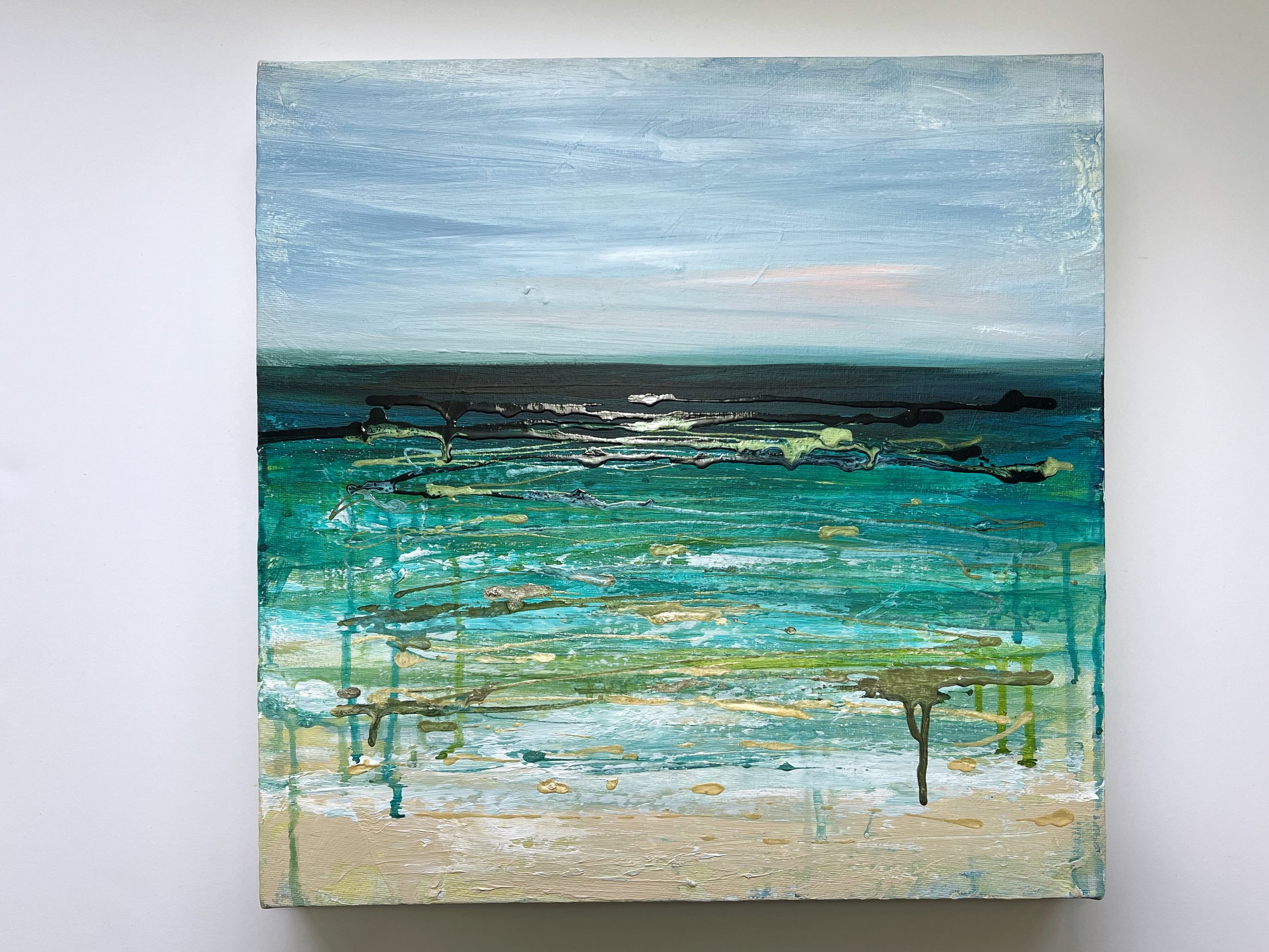 Acrylic & Oil Seascape on deep edge canvas 16x16"