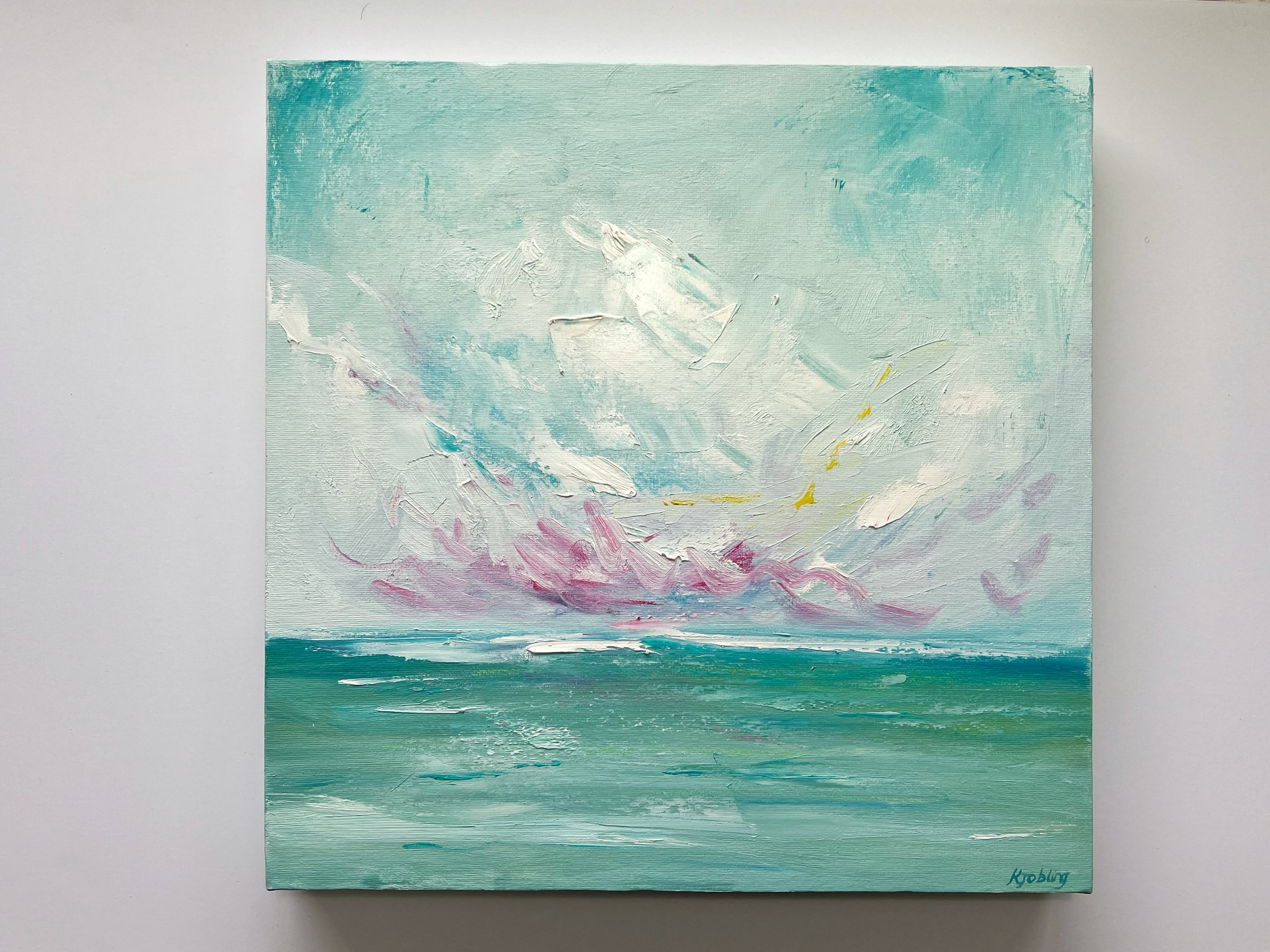 Textured Seascape in Oil on deep edge Canvas 16x16"