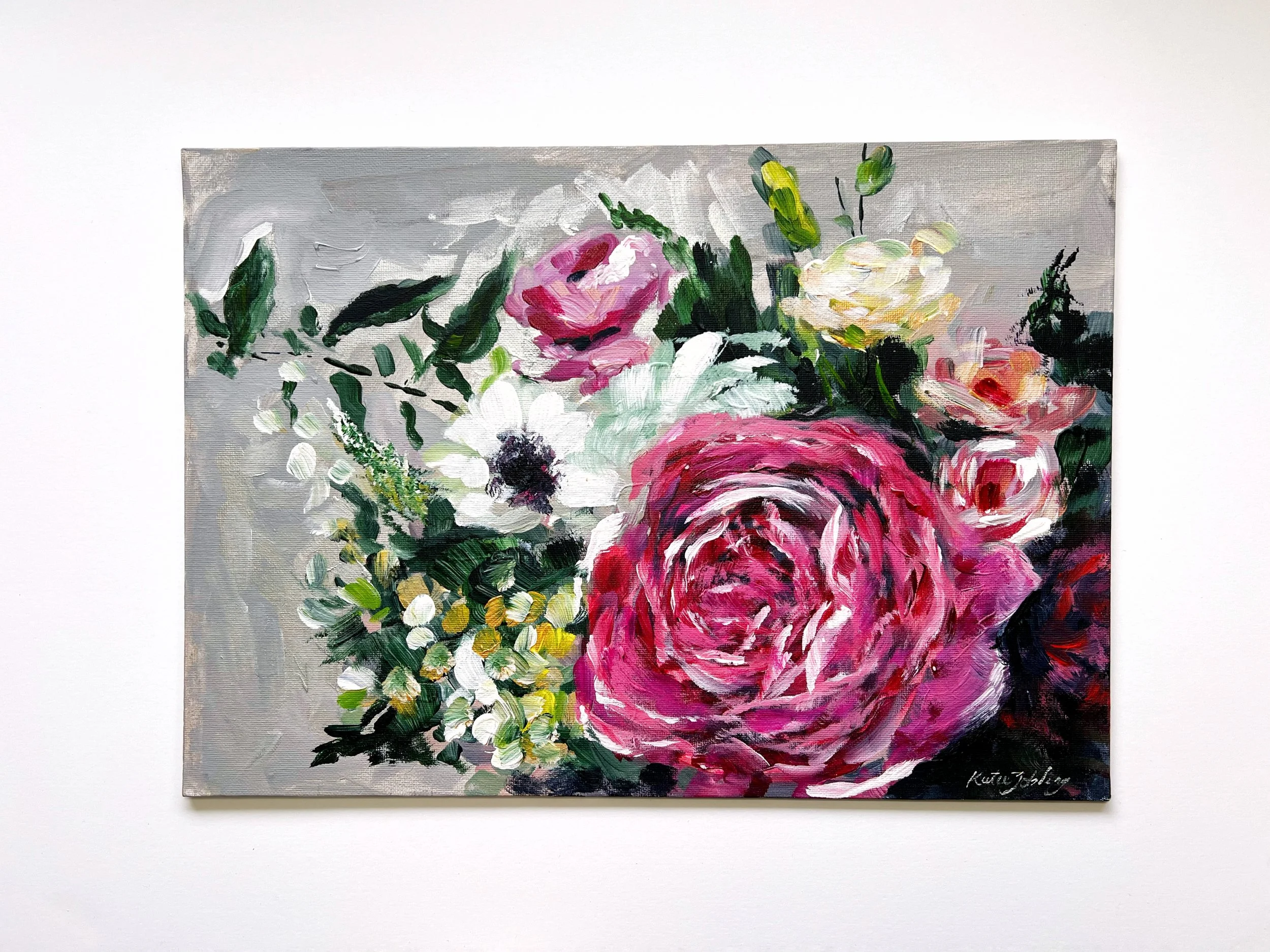 Floral Acrylic Painting on Canvas Board 42x30cm