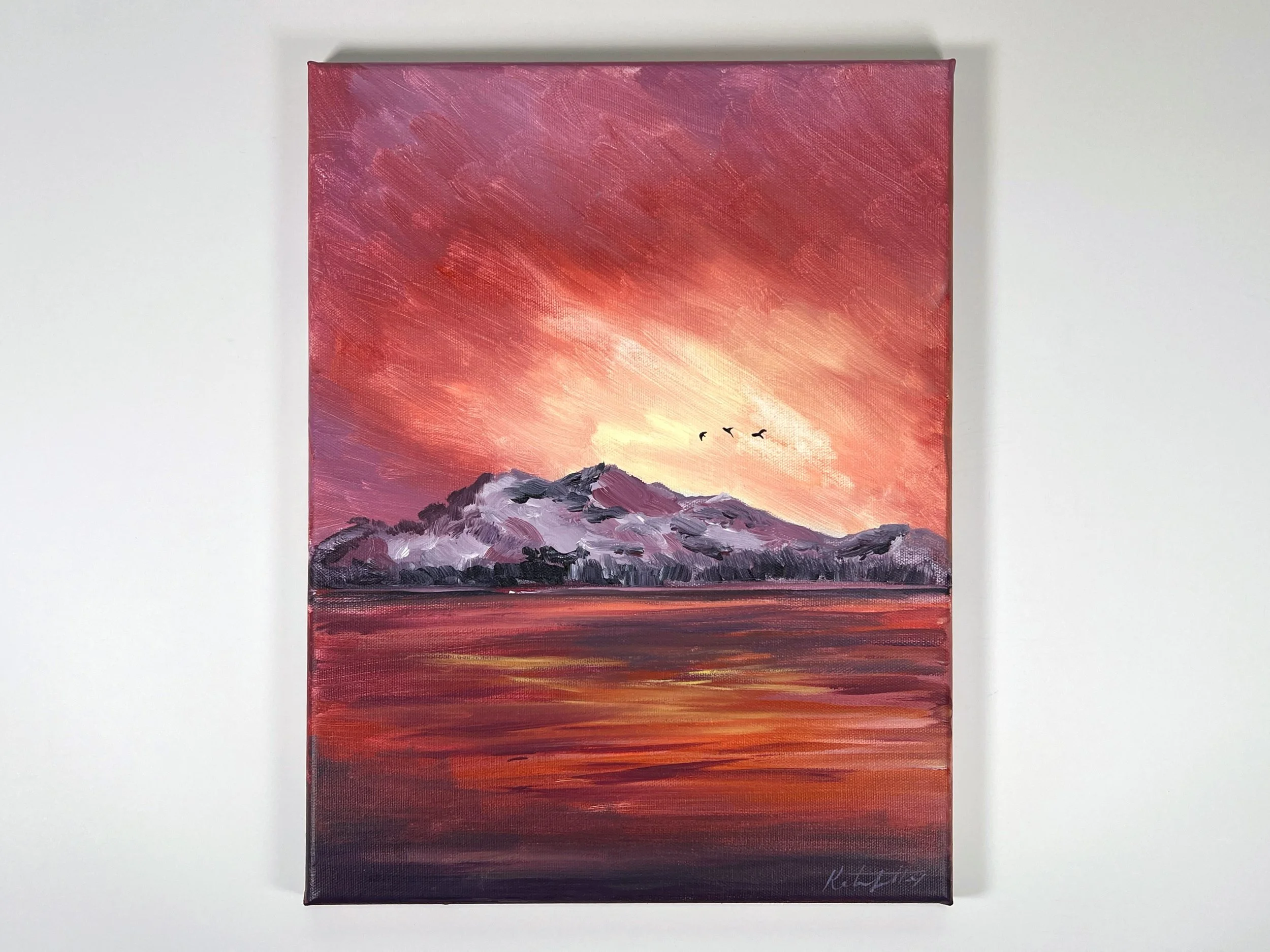 Sunset Mountain Painting 12x16" on canvas - Tutorial Demo