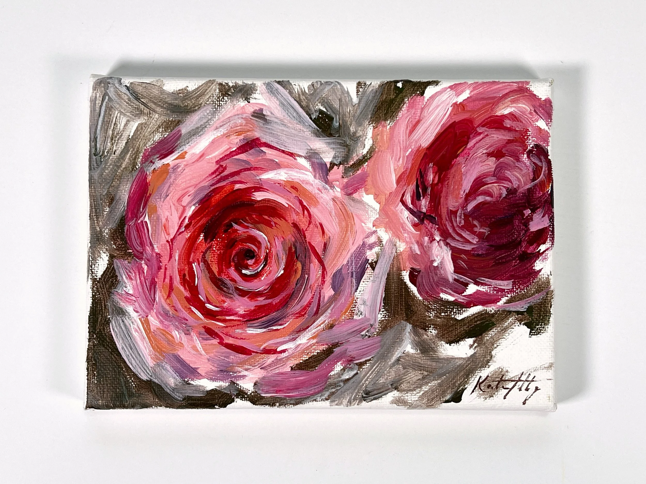 Rose Acrylic Sketch 6x8" on canvas - Tutorial Demo
