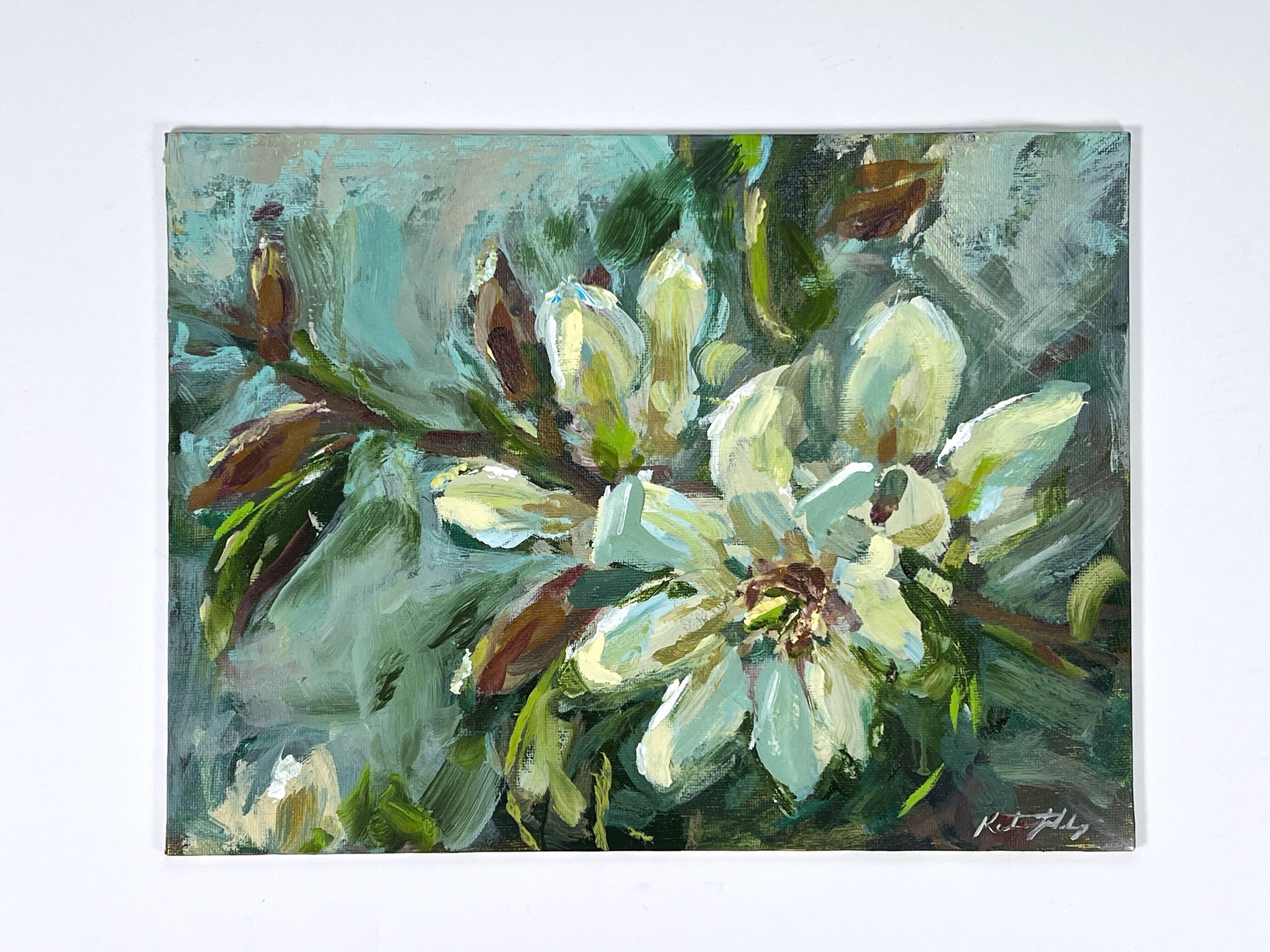 Magnolia Acrylic Painting on canvas board 9x12"