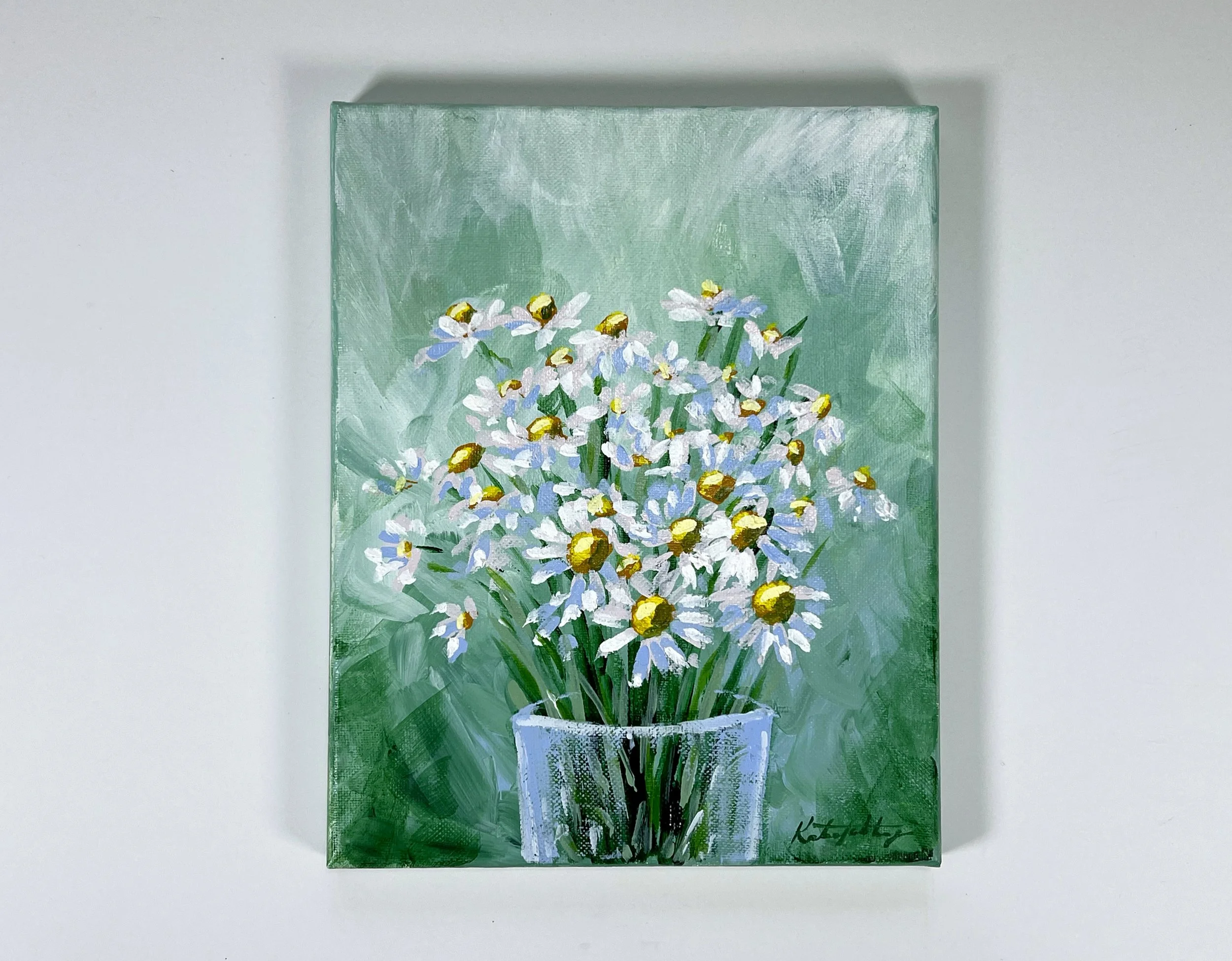 Jar of Daisies Acrylic on canvas 8x10" - Tutorial Demo