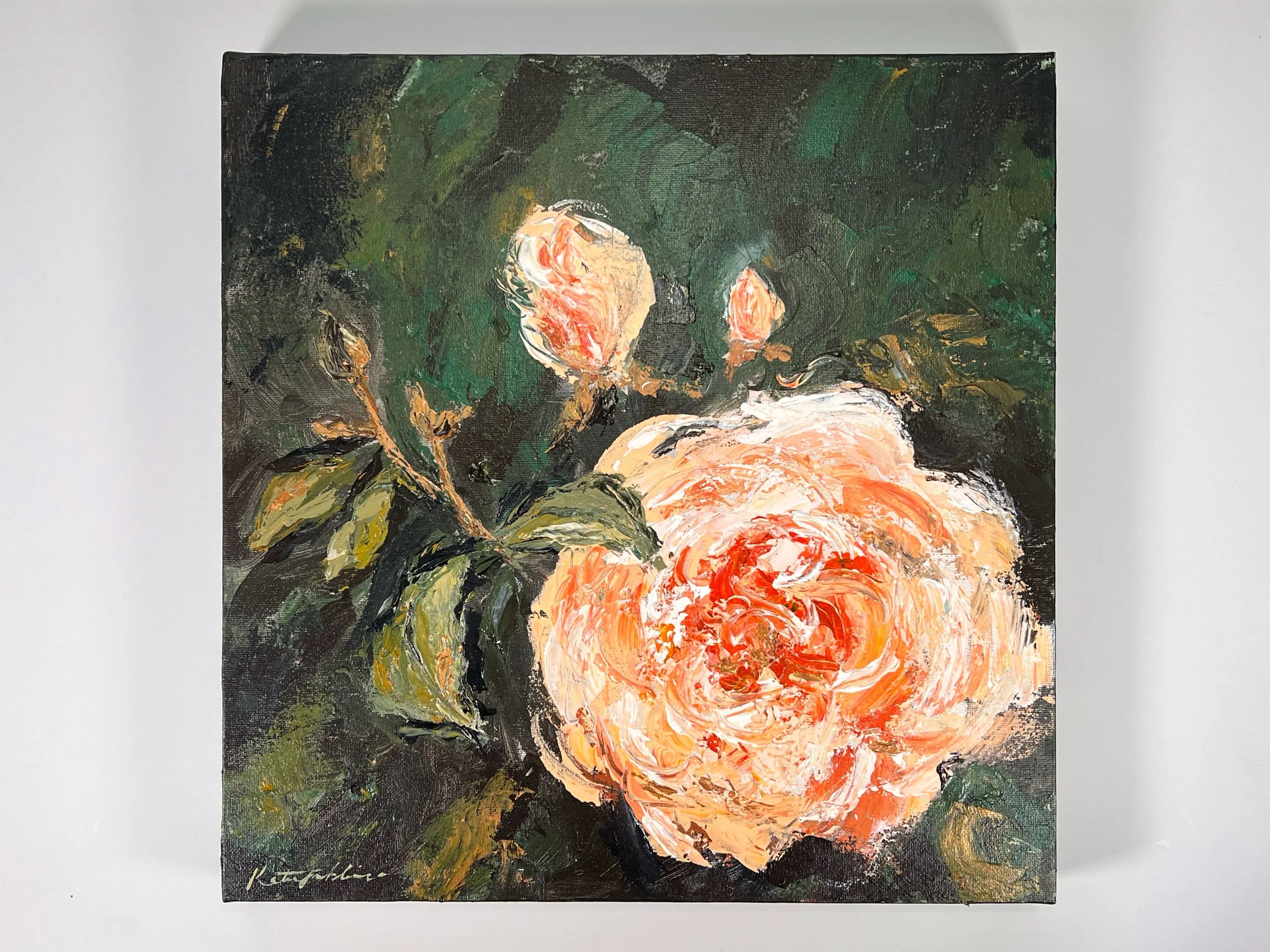 Textured Rose Acrylic Painting 16x16" - Tutorial Demo