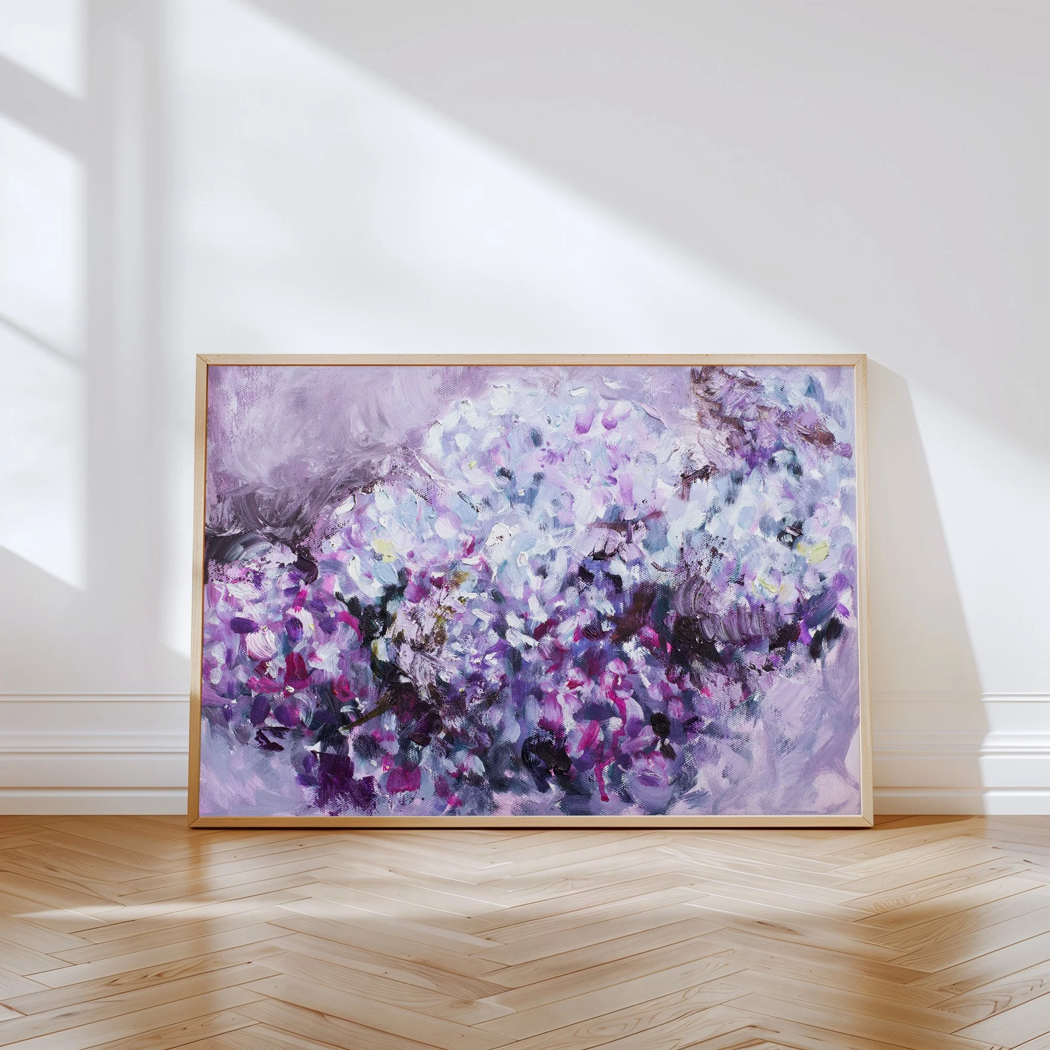 Abstract Art Print "Smiling & Light" Hydrangea Print, Purple Wall Art by Katie Jobling