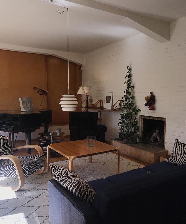 The Helsinki living room in the home of Alvar Aalto. The architect finished the construction of this edifice, that would serve as home and office, in 1936.  In 1955, he later built his studio a short ways away to accommodate his growing team and prac