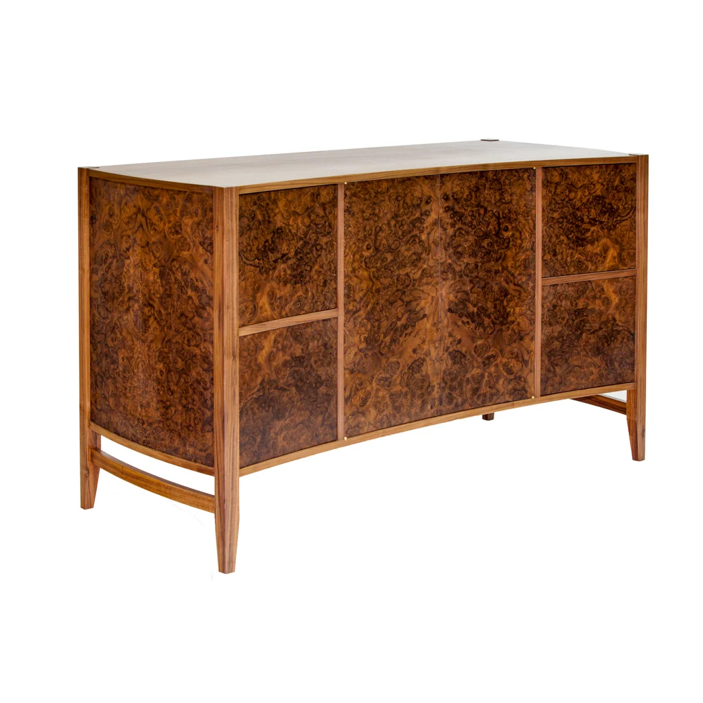 Credenza with walnut burl veneers