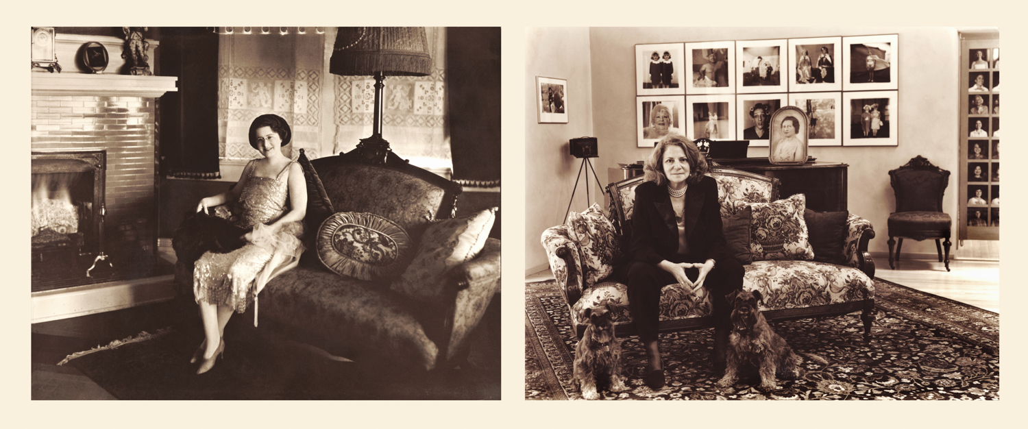 My grandmother, Dear, in her living room in Monroe, LA, c. 1930. Me on the same couch in Santa Fe, NM, 1998.