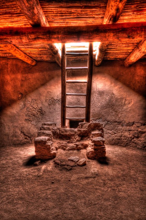  Interior of a kiva, or room for religious ceremonies, in New Mexico. 
