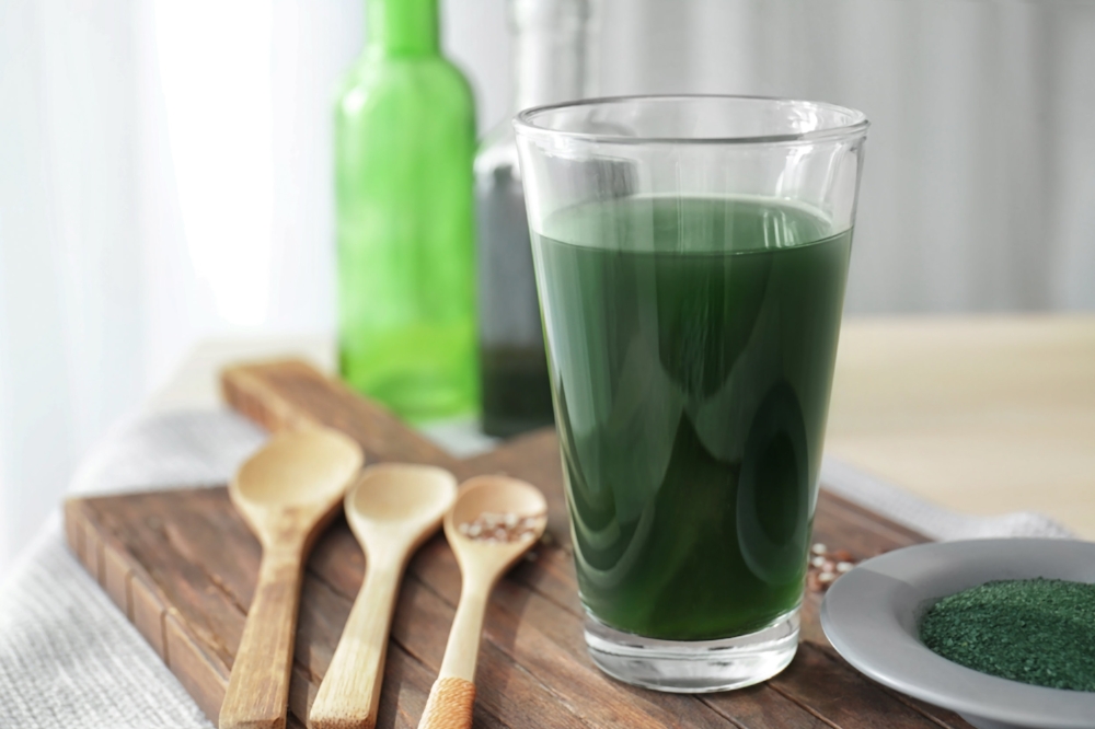 Glass of spirulina drink