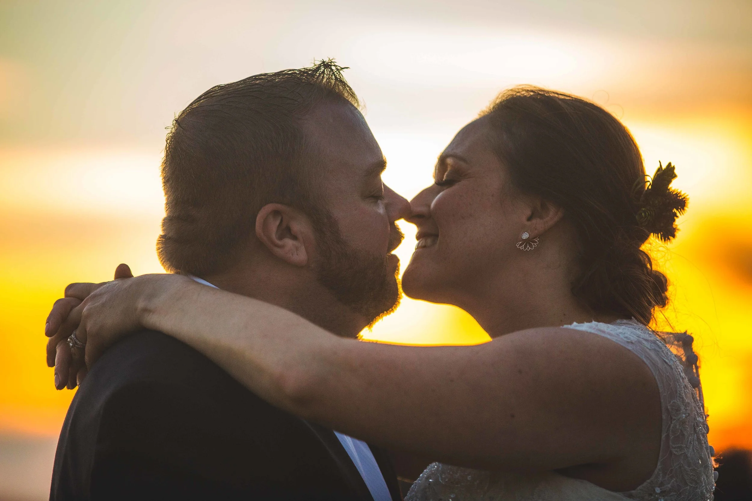 Bride and groom sunset