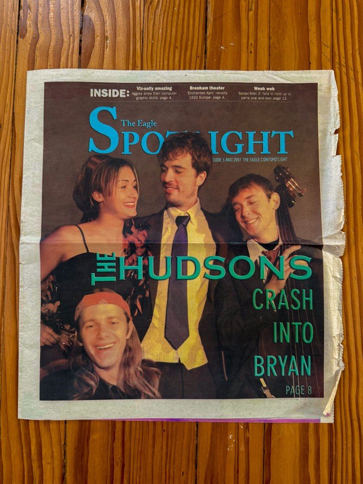 Found a folder of old The Hudsons clippings over the holidays.  This was a little interview we did for the Bryan Eagle.  We used to play there pretty regularly at a venue called The Revolution.  The entire counterculture of Byan, Texas (between 25-75