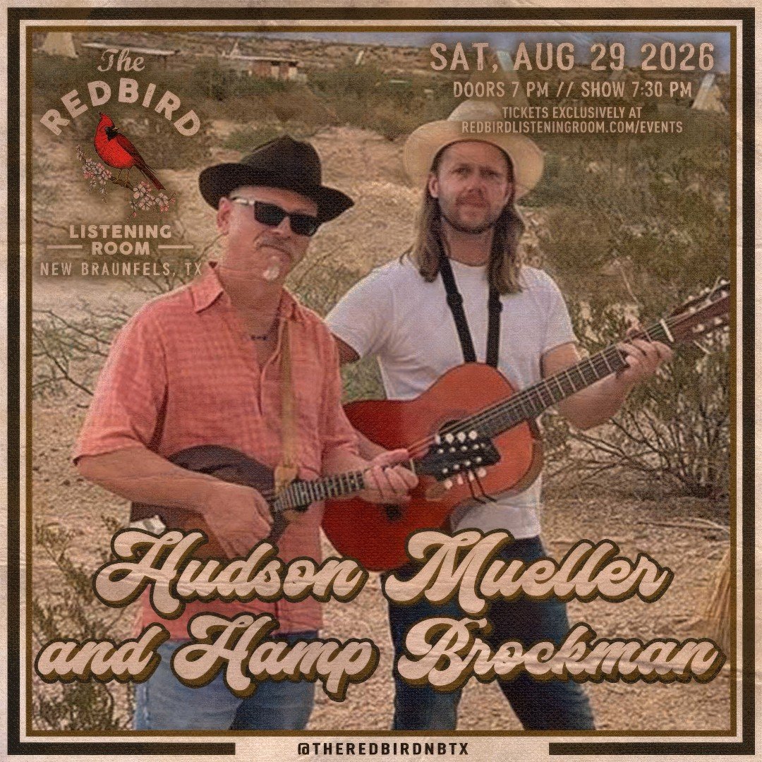 A little birdy told me that Hud &amp; Hamp are headed back to the Red Bird Listening Room in New Braunfels, TX on 8/29.  If you haven't made it out to a Red Bird show yet, do yourself a favor and grab a ticket at the linktree in my bio.  Tweet tweet 