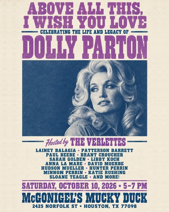 Celebrating @dollyparton this weekend @theduckhouston.  Tables are sold out but there are still standing room and live stream tickets available.  Proceeds will benefit Dolly's Imagination Library 🌈. 
.
Wait, is that @showgirlsloane on the bill?  Day
