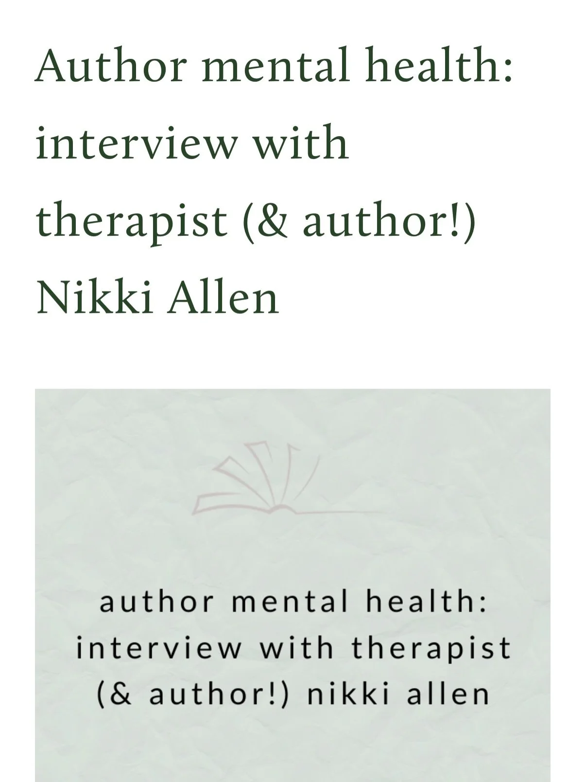 A huge thank you to @nikkiallen_author for her insightful chat with me on one of the most fascinating topics - author mental health! 

Nikki is a therapist as well as a published novelist and it was so interesting to get her perspective on things - i