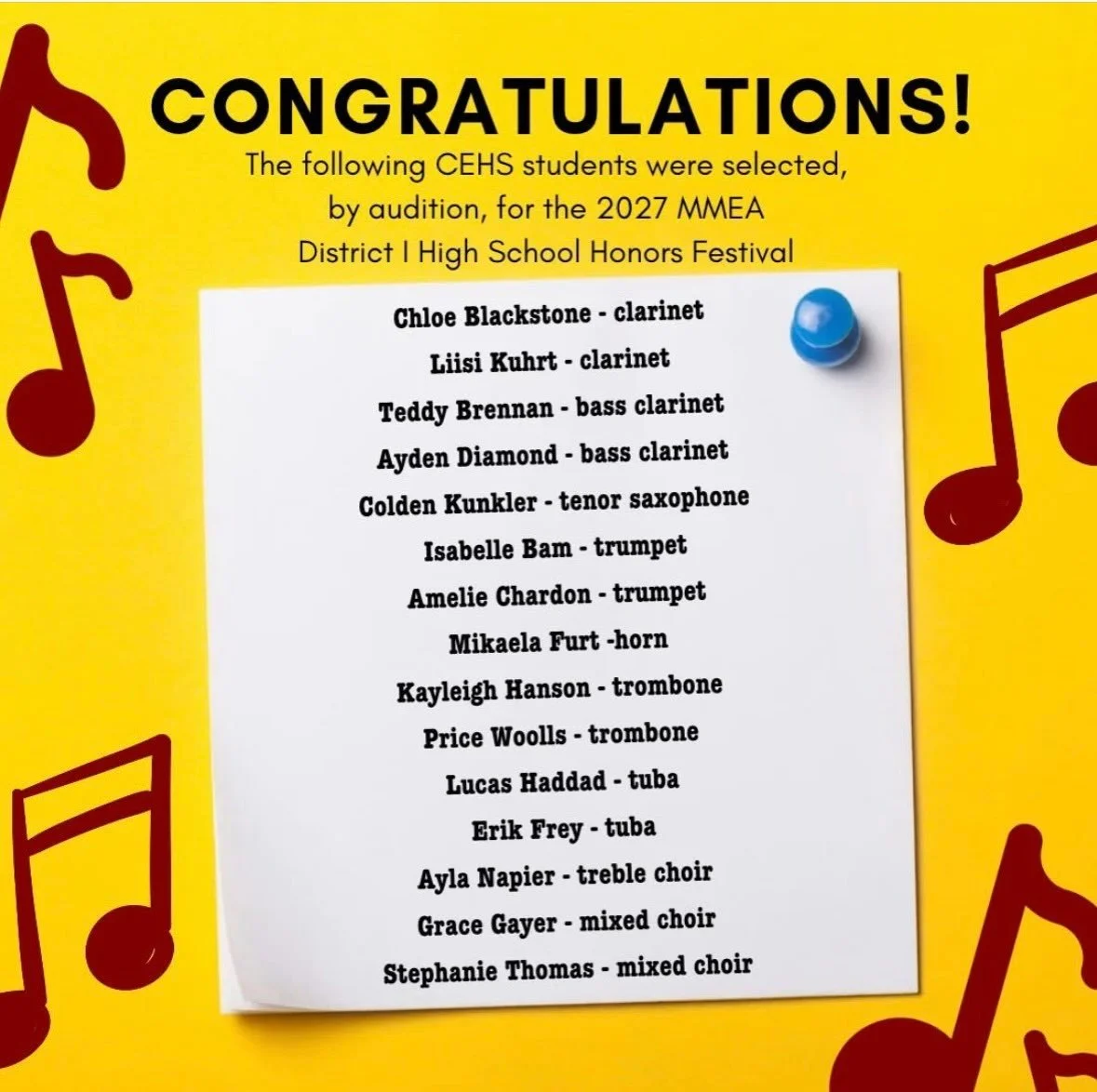 Congratulations to our CEHS musicians! 🎺🎵🎉