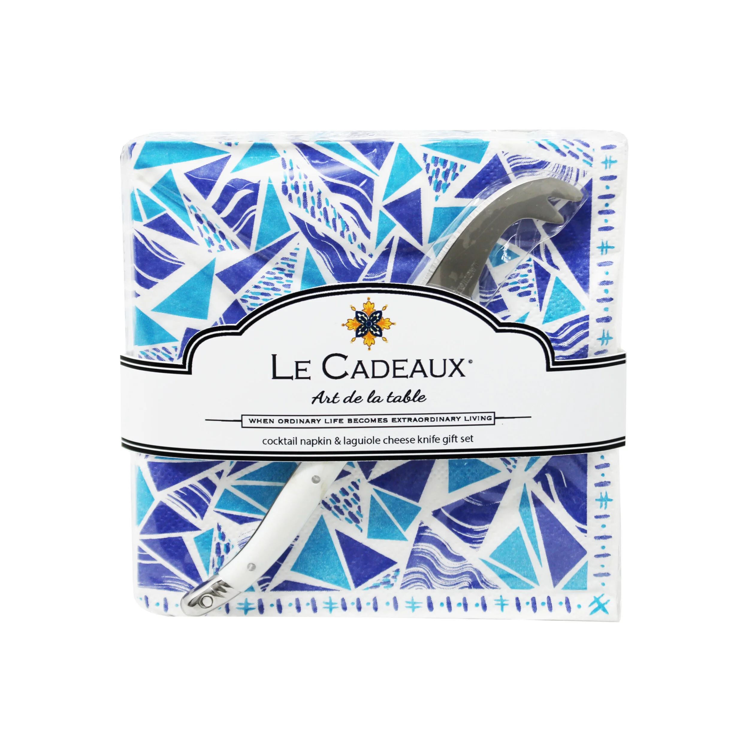#CCGS-256SAN Santorini Cocktail Napkin and Laguiole Mini Cheese Knife.jpg