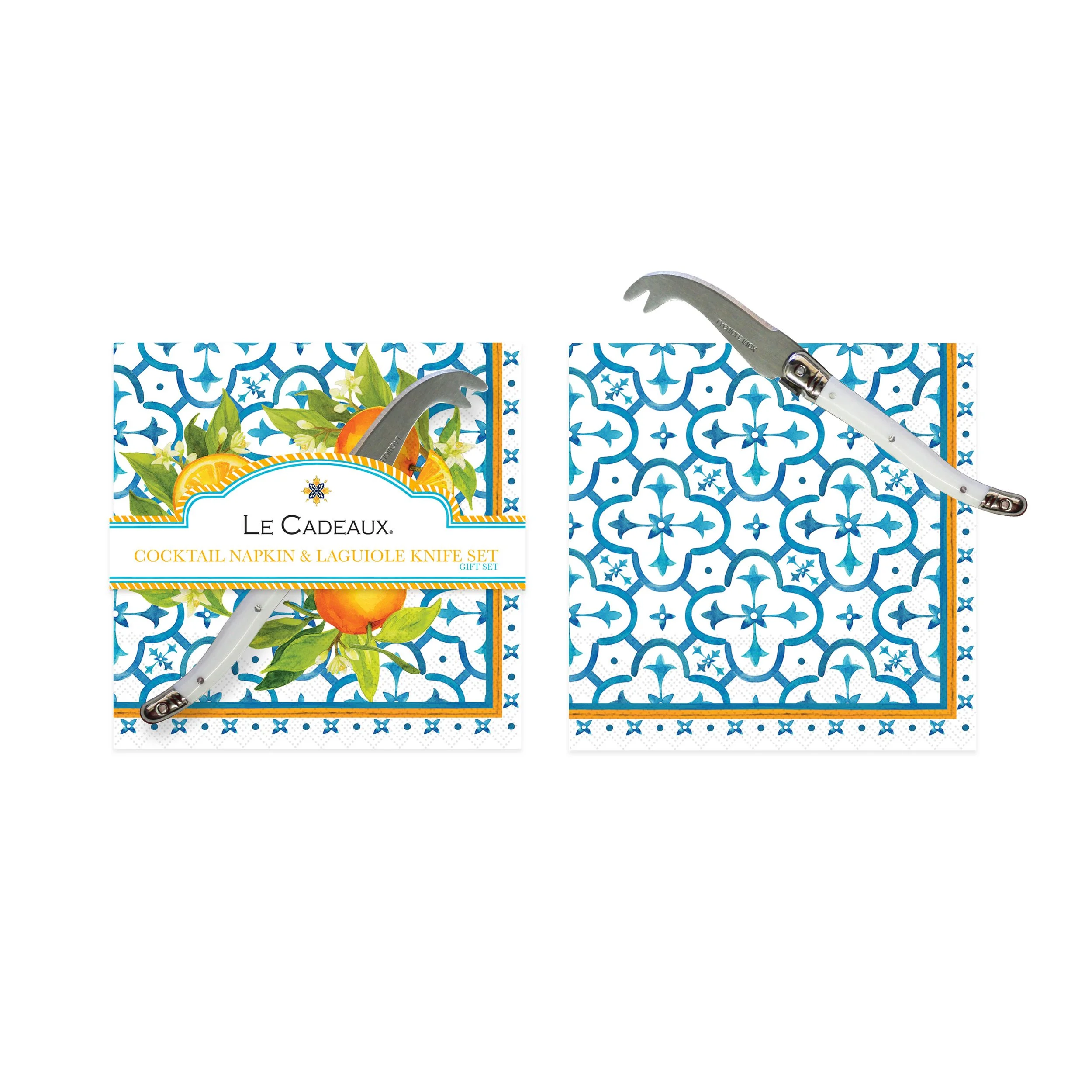 #CCGS-256VAL Valencia Cocktail Napkin and Mini Laguiole Cheese Knife Gift Set Lifestyle 300dpi RGB SM.jpg