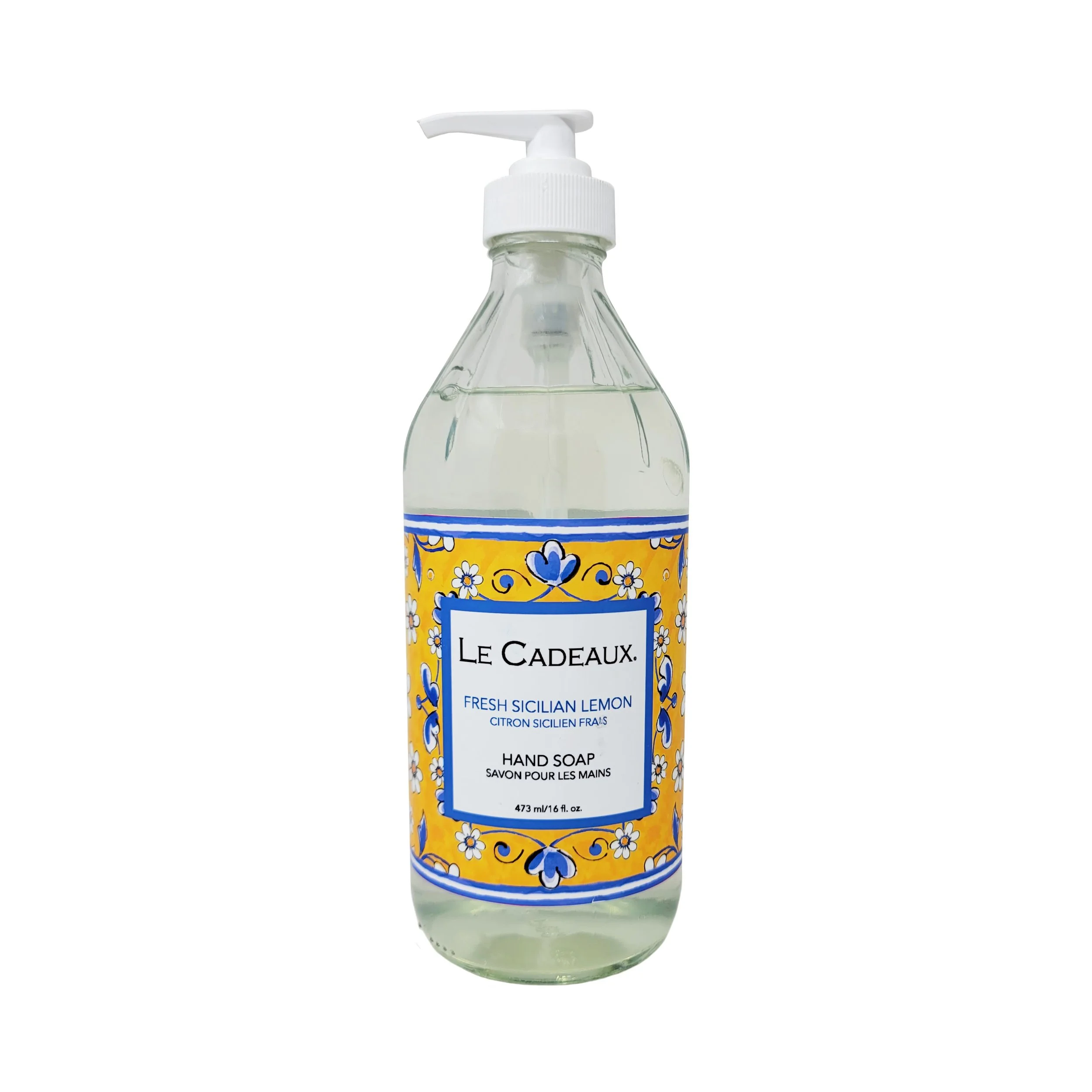 Fresh Sicilian Lemon Liquid Hand Wash in a Decorative Glass Bottle