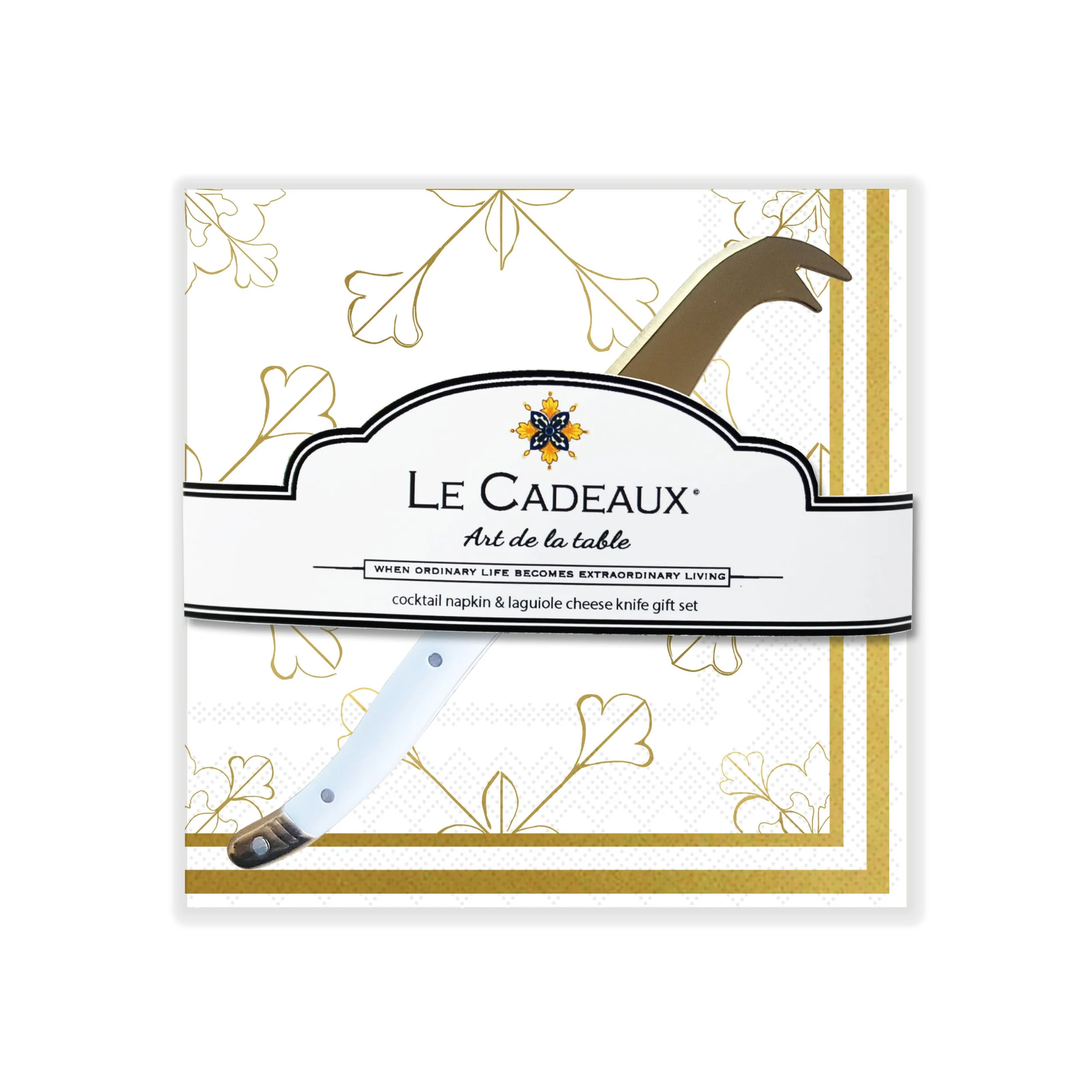 #CCGS-256BELW Bellini White Cocktail Napkin and Mini Laguiole Cheese Knife Gift Set 300dpi RGB LT.jpg