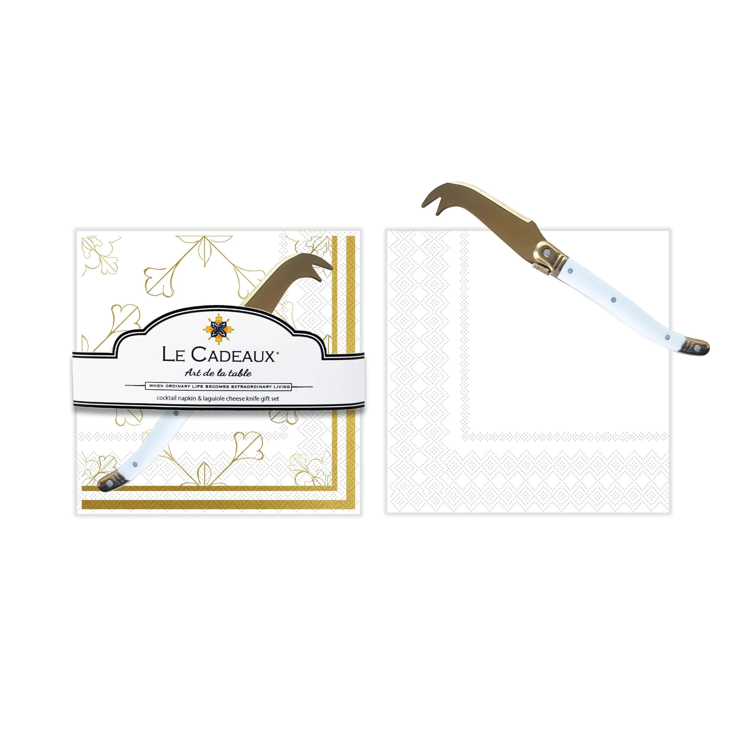 #CCGS-256BELW Bellini White Cocktail Napkin and Mini Laguiole Cheese Knife Gift Set Lifestyle 300dpi RGB SM.jpg