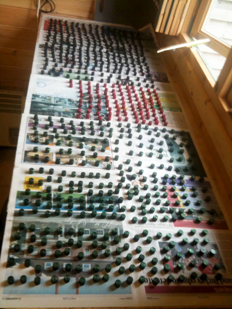 Knobs from the Trident desk laid out to dry after cleaning